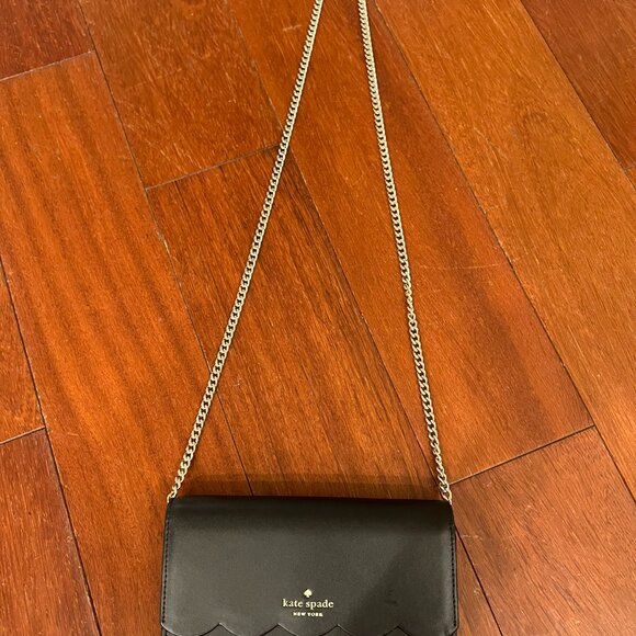 NWT Kate Spade Black Scallop Leather Wallet on Chain - Picture 10 of 11